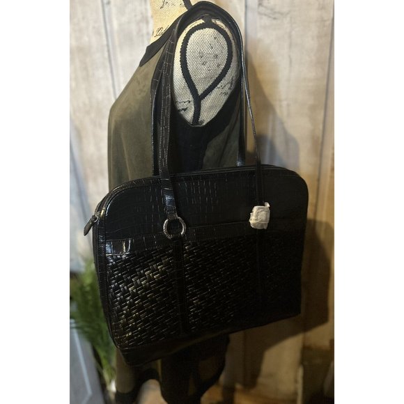 NWT COLDWATER CREEK Black Basket Embossed Weave/Croc,Hampton Computer Bag - Picture 3 of 6